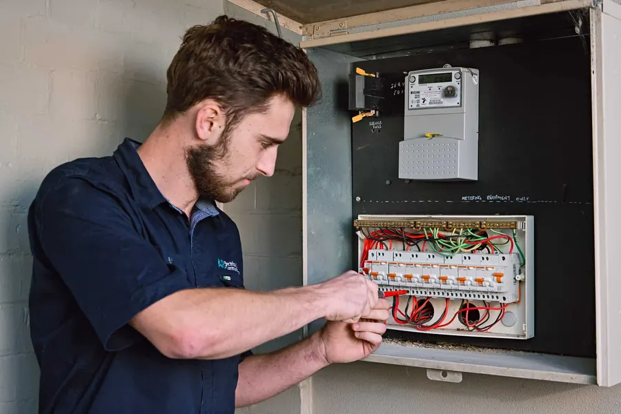 Licensed electrician working on switchboard